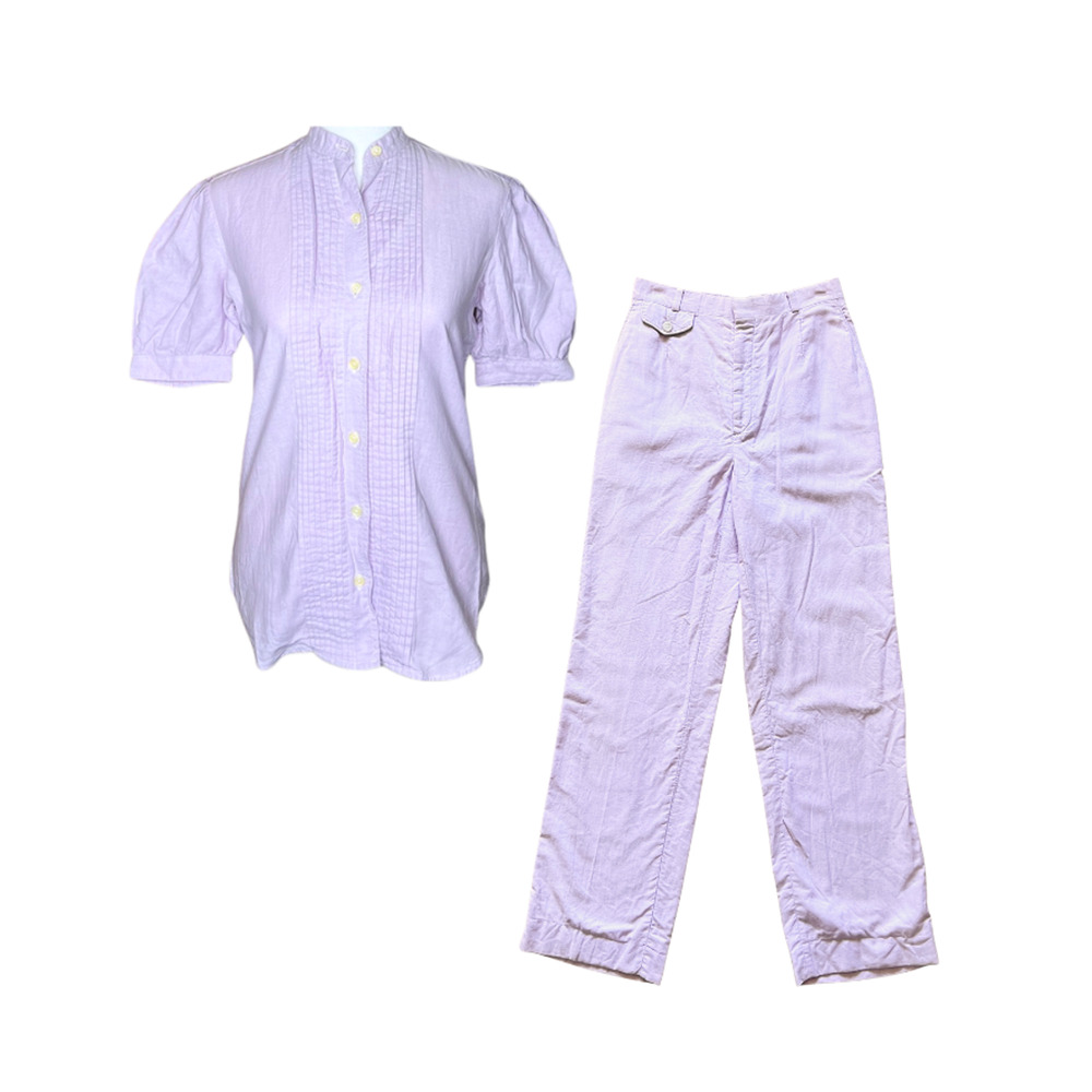 Vtg 90s Linen Shirt & Pants Set Lilac Purple Spring Cottagecore Beachy Coastal